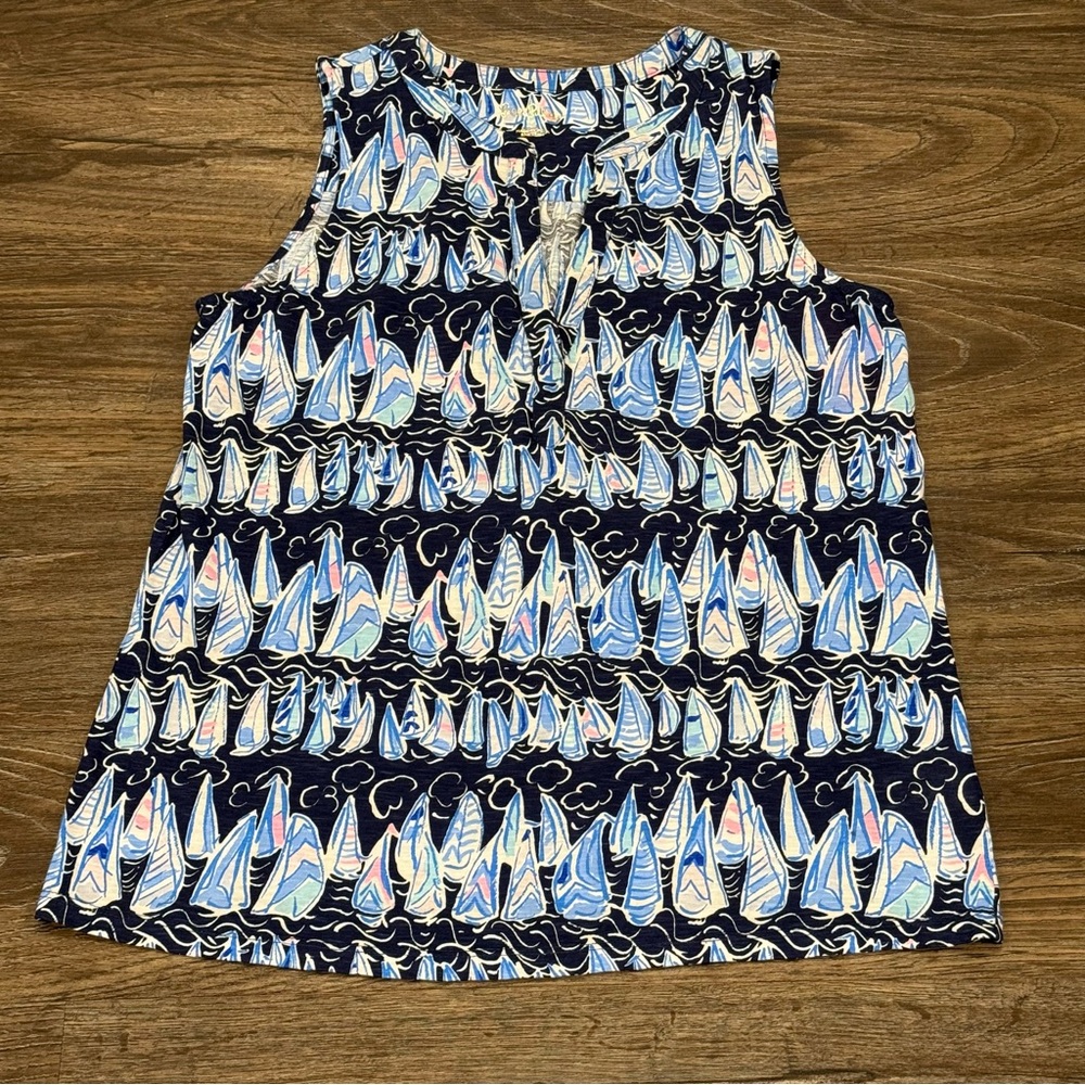 Lilly Pulitzer Navy Sailboat Print Sleeveless Cotton Top Small New‎ With Tags